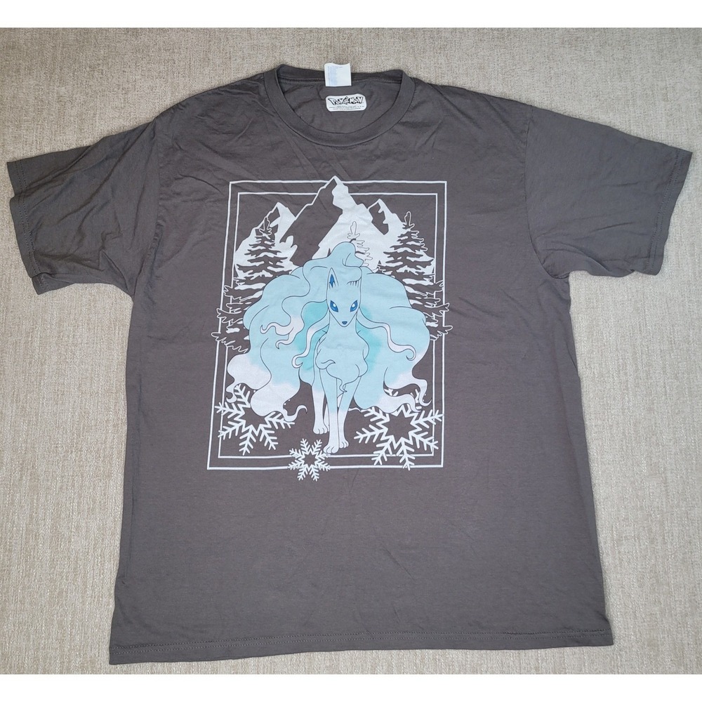 Pokémon T-Shirt Mens L Gray Alolan Ninetales Graphic Tee Short Sleeve